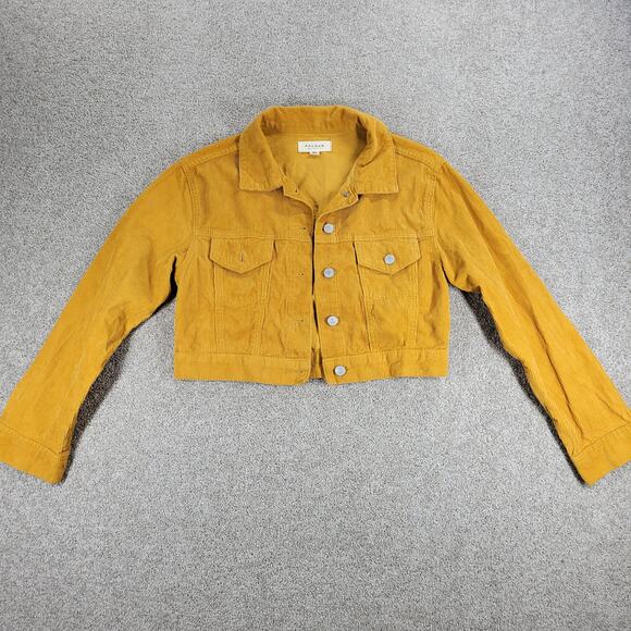 PacSun Corduroy Jacket Womens XS/S Mustard Yellow Cropped Trucker Flap Pockets - Picture 1 of 12